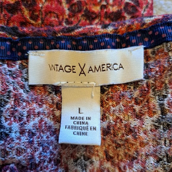 Vintage America BoHo Red Patterned Crochet Tie Neck Tassels Size Large - Picture 5 of 6